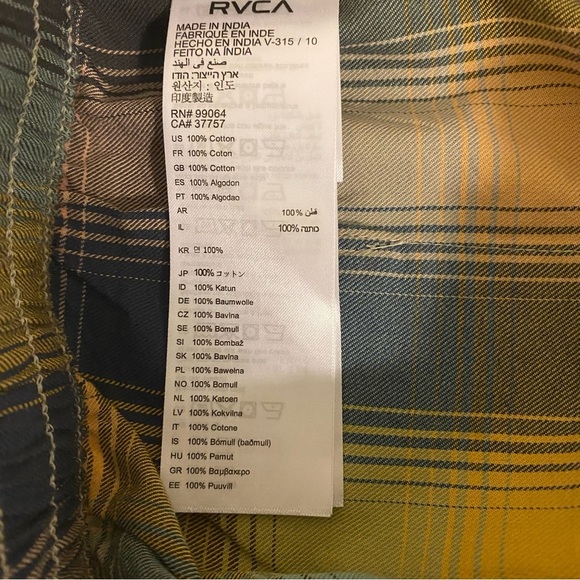 RVCA Medium Yellow Blue Pink Plaid Shorts - Picture 10 of 15